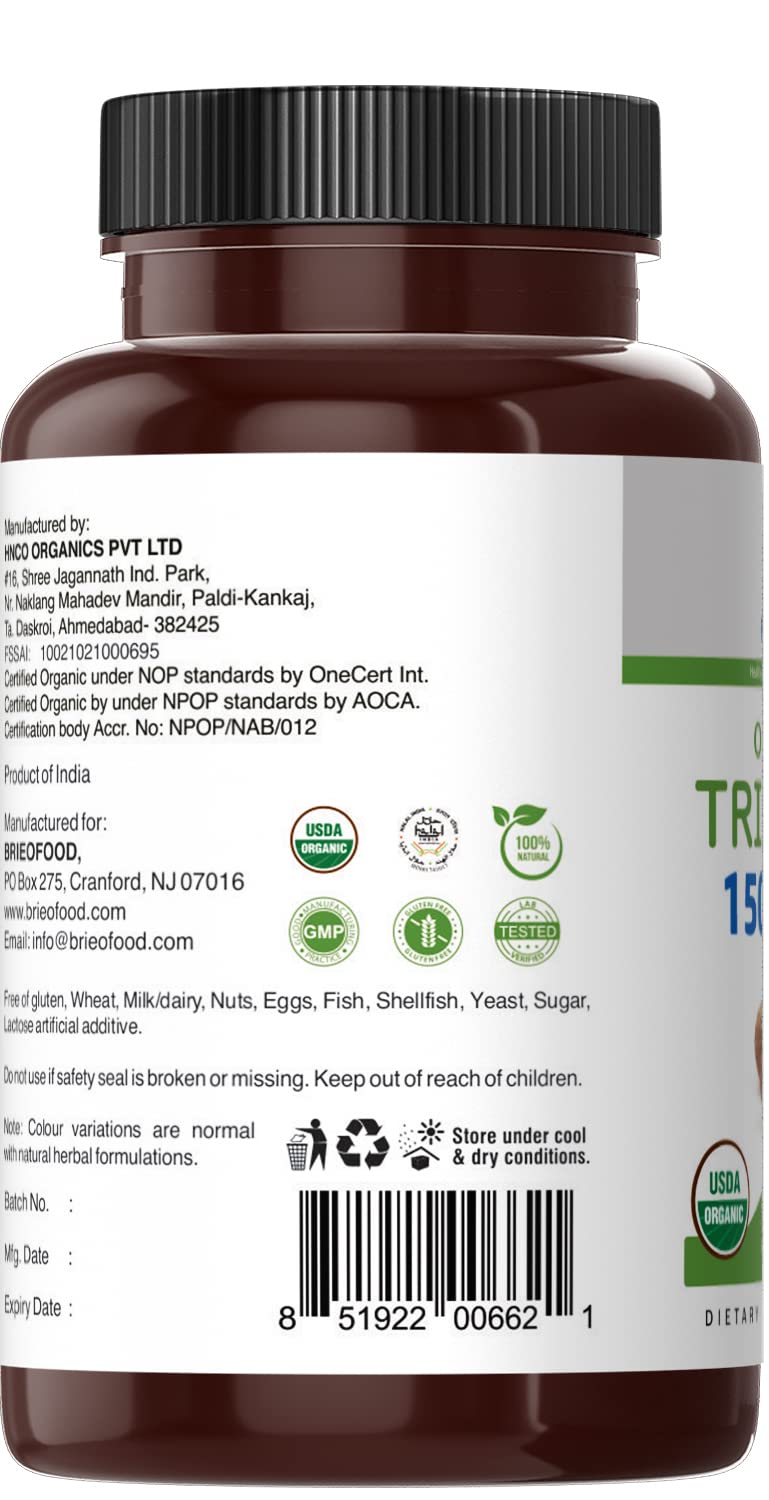 Brieofood Organic Triphala 1500mg, 45 Servings, Vegetarian, Gluten Free, 90 Vegetarian Tablets - BeesActive Australia
