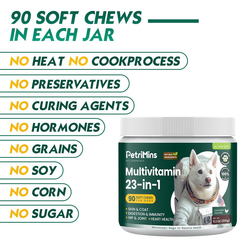 23-in-1 Dog Vitamins Supplements, Multivitamin Treats for Dogs with Glucosamine & Omega-3, Comprehensive Support for Hip & Joint, Digestion, Immune Health, Skin, Heart - 90ct, Chicken