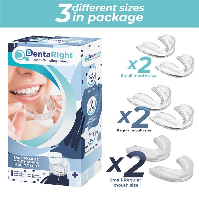 Dental Mouthguard for Bruxism, Teeth Grinding and Clenching, Pack of 6 in 3 Different Sizes Moldable, Trimmable Premium Quality Dental Night Guard for Teeth Grinding and Stops Bruxism - BeesActive Australia