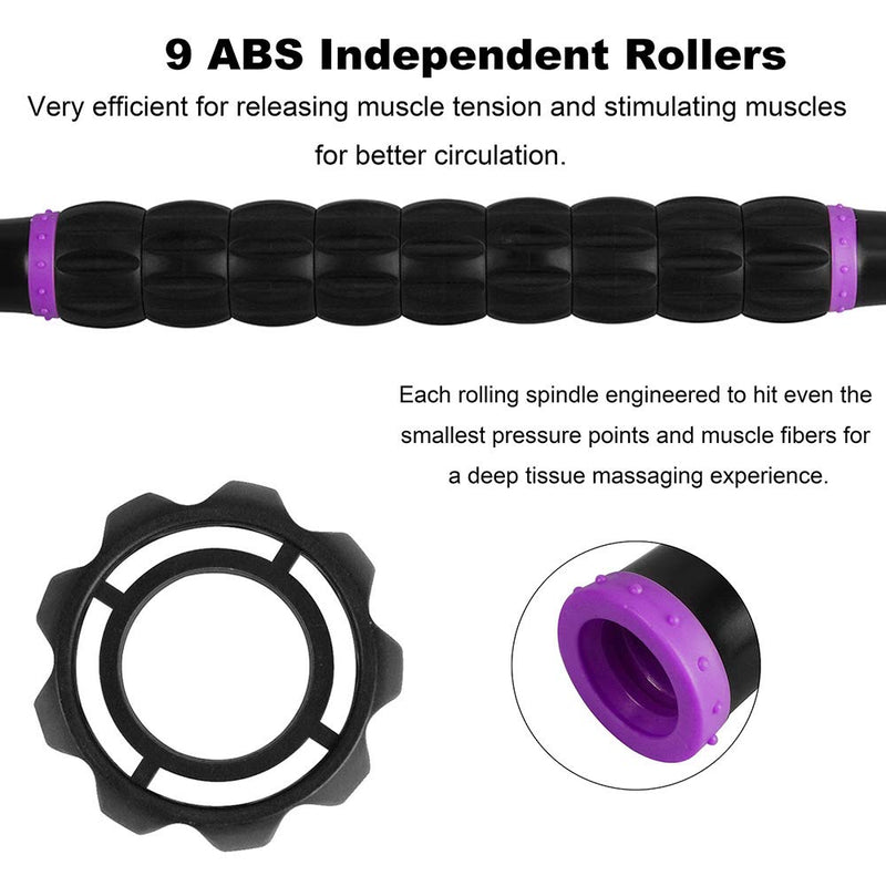 YANSYI Professional 9-Roller Deep Tissue Massage Stick - Portable Muscle Recovery Roller for Athletes, Relieves Post-Workout Soreness & Leg/Back Pain - Portable Physio Tool (Purple) Purple
