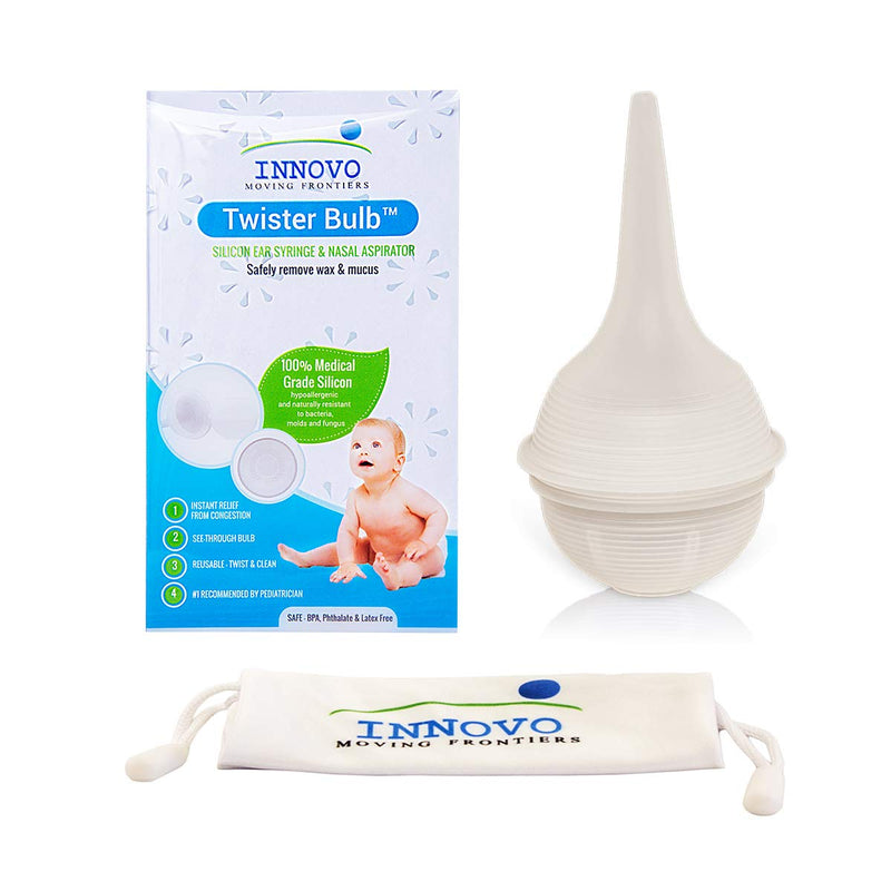 Innovo Hospital Grade Silicone Twister Bulb Baby Nasal Aspirator, Snot Sucker and Mucus Sucker, Non-Toxic Nasal Bulb, Cleanable and Reusable Ear Syringe Snowwhite
