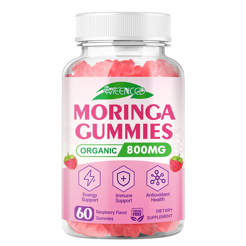 MEENCCD Moringa Gummies - Pure Moringa Leaf Supplement for Adults, 60 Ct | Contains Essential Vitamins, Antioxidants & Amino Acids, Sugr-Free, Raspberry Flavor 60 Count (Pack of 1)