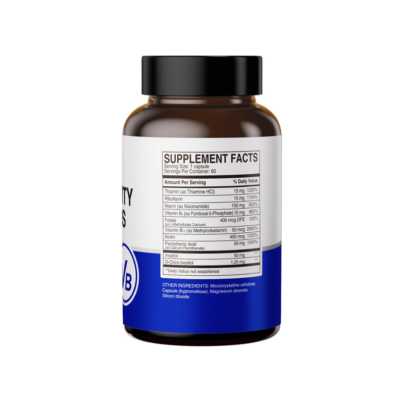 HUJ High-Activity B Vitamins - Supports Normal Energy Metabolism & Nerve System Health - Supplement with 8 B Vitamins, Inositol and D-Chiro Inositol - 60 Capsules.