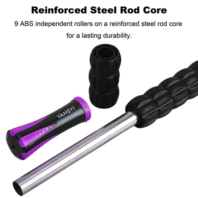 YANSYI Professional 9-Roller Deep Tissue Massage Stick - Portable Muscle Recovery Roller for Athletes, Relieves Post-Workout Soreness & Leg/Back Pain - Portable Physio Tool (Purple) Purple