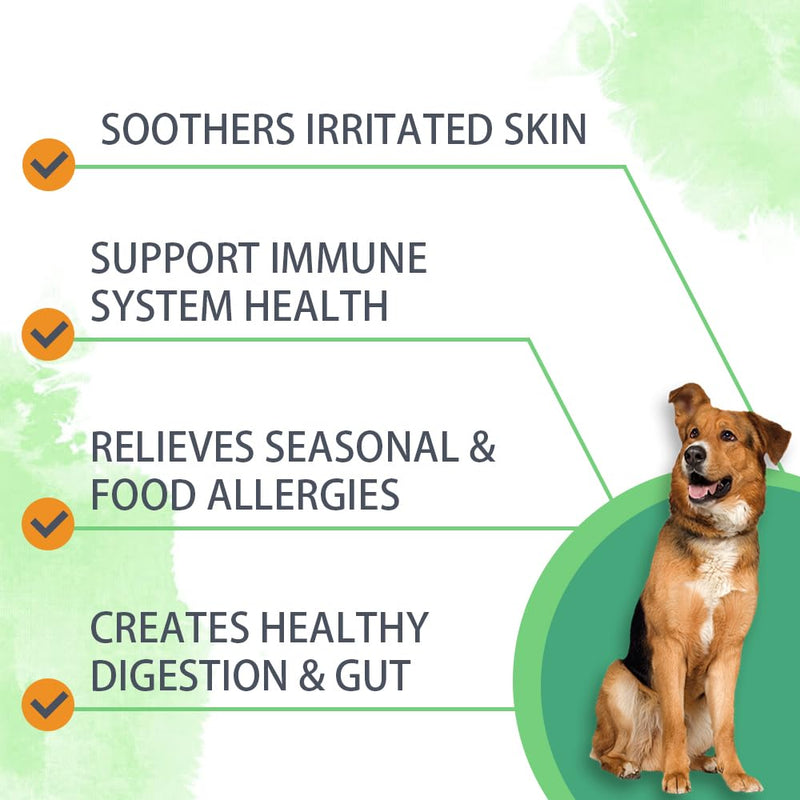 Allergy Powder for Dogs, 90g Salmon Flavor - Itch Relief & Immune Support with Probiotics, Quercetin & Salmon Oil | Vet-Approved Formula for Seasonal Allergies & Sensitive Skin (Salmon)