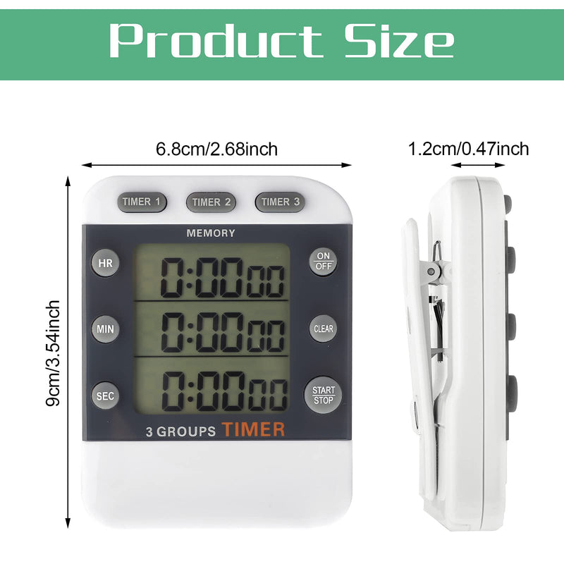 Photect 2 Pcs Digital Kitchen Timer 3 Channels Multi Timer Loud Adjustable Alarm Magnetic Count up Down Memory Preset Battery Included for Cooking Baking BBQ Study Classroom - BeesActive Australia