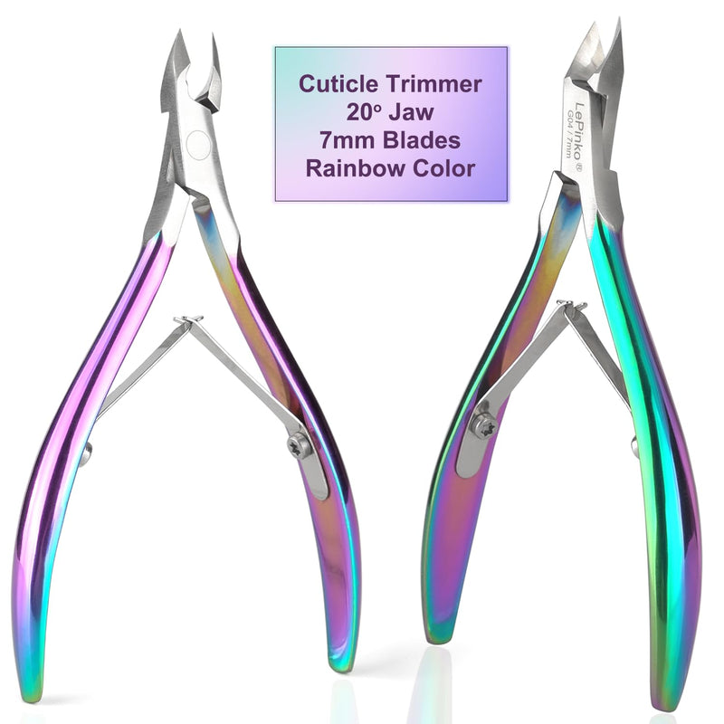 LePinko Professional Cuticle Trimmer with Cuticle Pusher, Super Labor-saving Dead Skin Nippers, Sharp Hangnail Remover for Fingernail Toenail, Pedicure Manicure Nail Care Tool for Women Men, 7mm Jaw Rainbow Color - BeesActive Australia