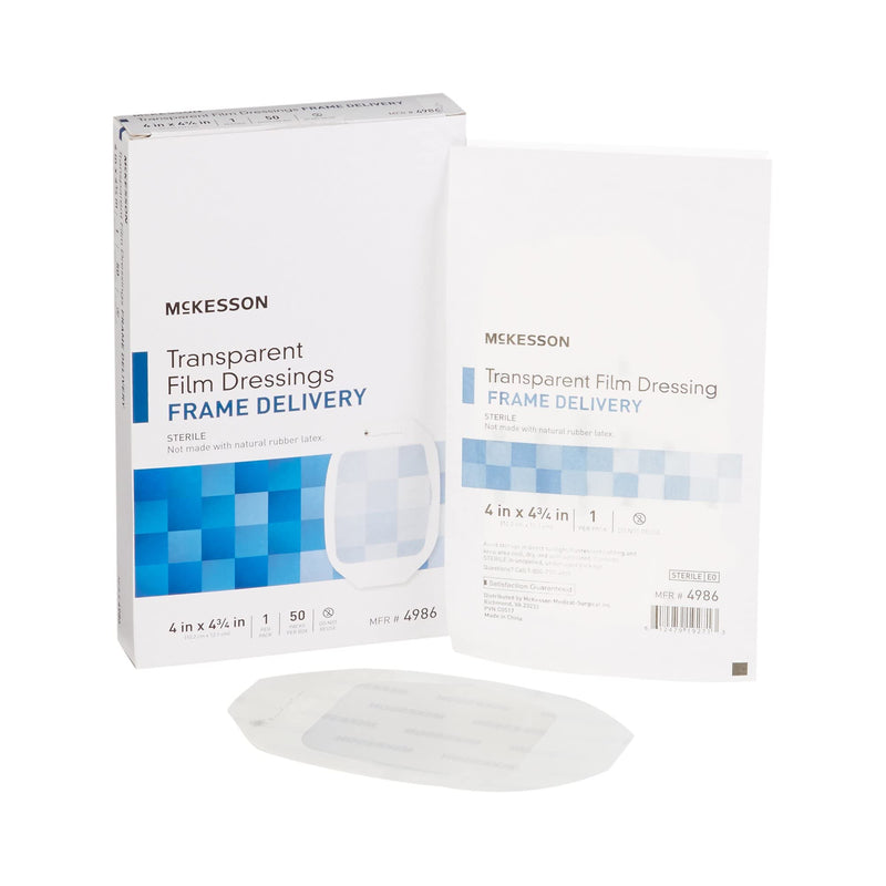 McKesson Transparent Film Dressing, Sterile, Frame Delivery, 4 in x 4 3/4 in, 50 Count, 1 Pack 4 x 4.75 Inch (50 Count)