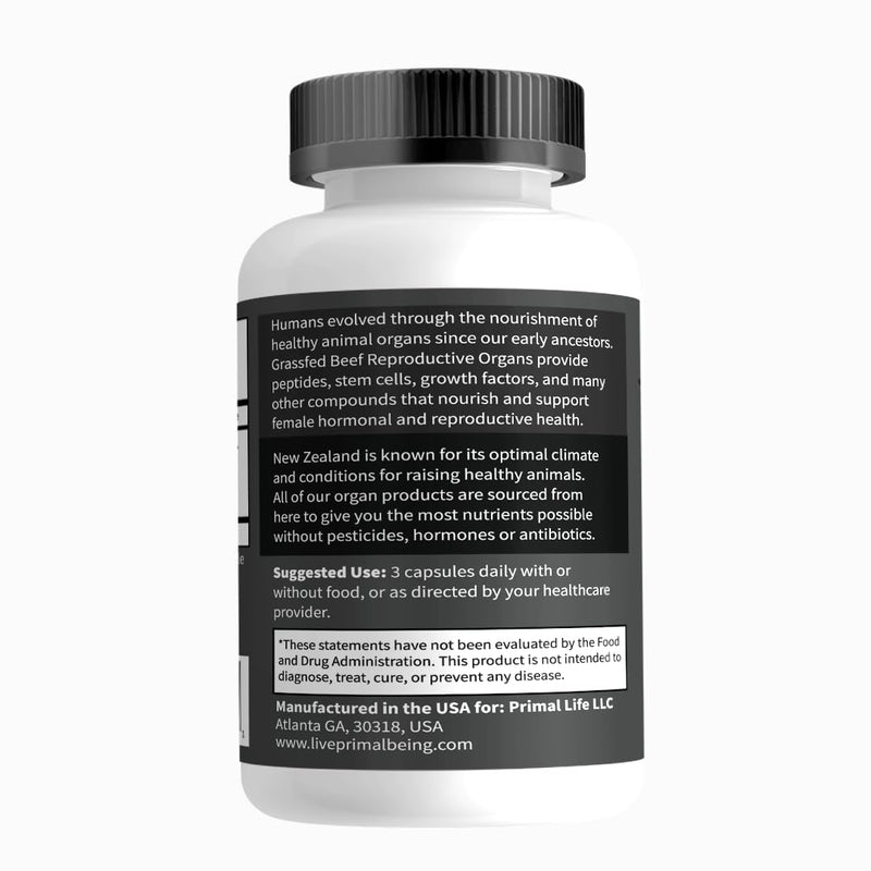 Primal Being Grassfed Beef Female Vitality Supplement- Supports Hormonal Health, Fertility, Inflammation, Energy - 90 Capsules, 1500mg per Serving - BeesActive Australia