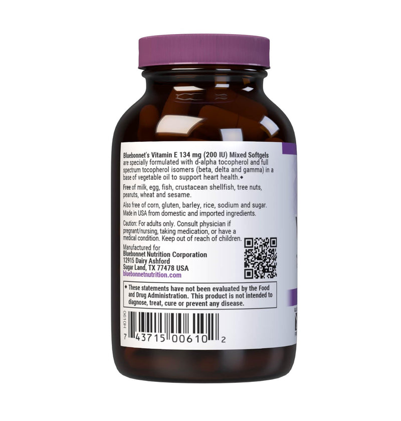 Bluebonnet Vitamin E 200 IU Mixed Softgels, 50 Count | Heart Health; Gluten-Free, Dairy-Free 1