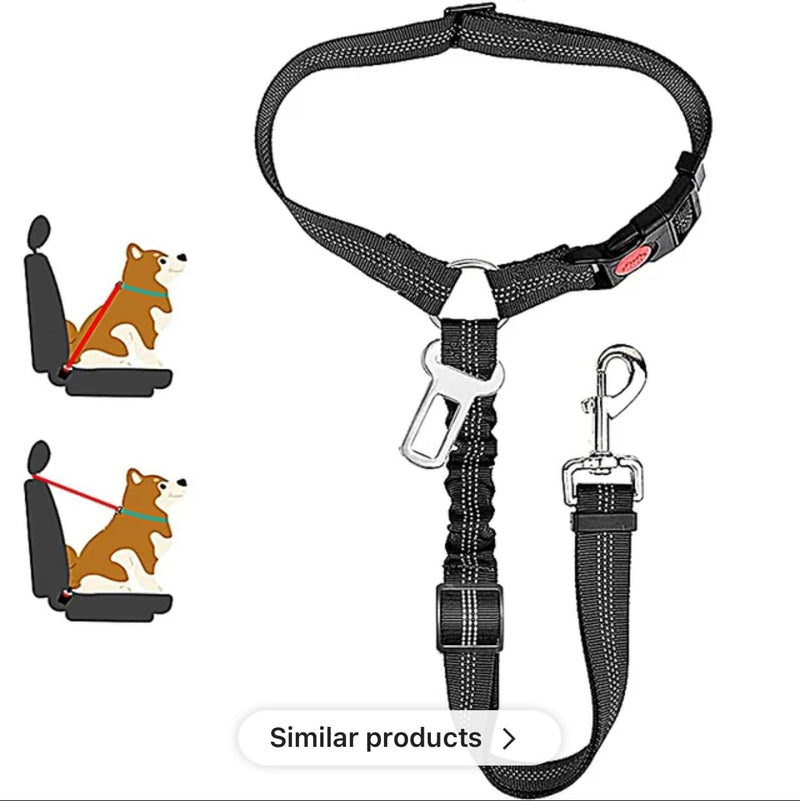 Reflective 2 in 1 Dog Cat Seat Belt Harness Leash and Headrest Collar Accessary for Vehicle, Pet Safety, Nylon, Heavy Duty and Elastic (Pink) Pink - BeesActive Australia