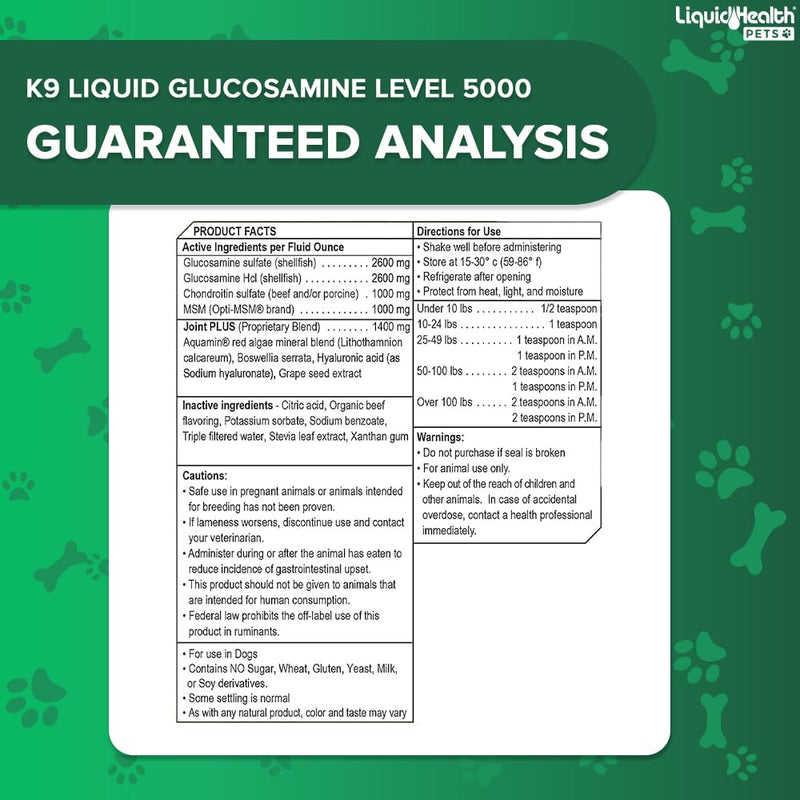 LIQUIDHEALTH Pets K9 Level 5000 Glucosamine Chondroitin Hip & Joint Formula & K9 Complete 8-in-1 Multivitamin for Dogs & Puppies - Pet Supplement Bundle for Joint Health, Mobility, Immune Support - PawsPlanet Australia