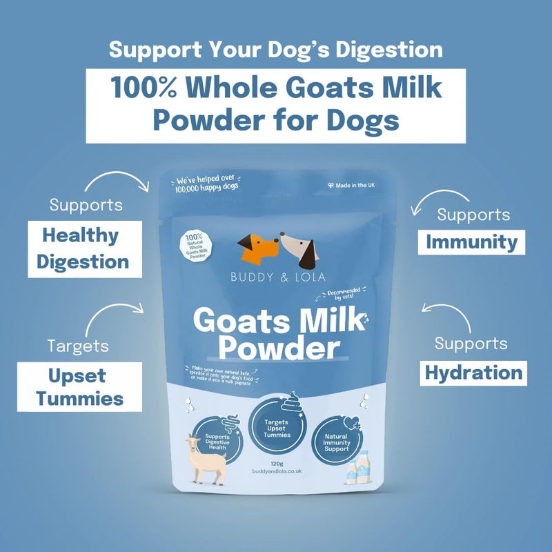 Buddy & Lola Goats Milk Powder for Dogs & Cats | Digestive Dog Health | Low Lactose Formula for Dog & Puppy | Perfect for Hydration | Suitable for Puppies & Dogs of all ages | Nutrient Rich