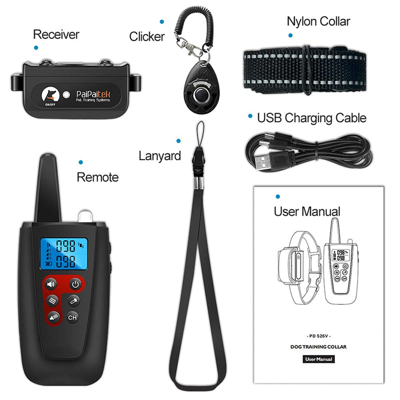 Paipaitek No Shock Dog Training Collar, 3300ft Range Vibrating Dog Collar, IPX7 Waterproof Dog Training Collar with Remote, only Sound and Vibration Collar for Training Dogs Black - BeesActive Australia