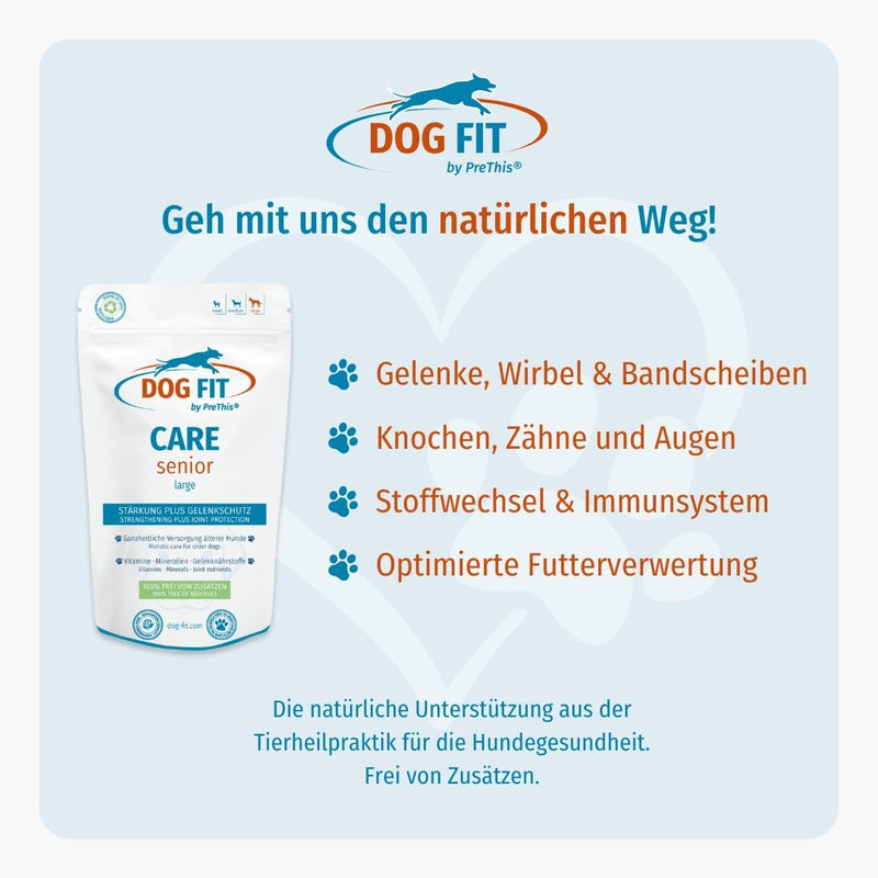 DOG FIT by PreThis® Care Senior I Nutrients for older dogs Plus joint and vertebral protection I Food supplement free of additives I Large large (for 25kg and over) - BeesActive Australia
