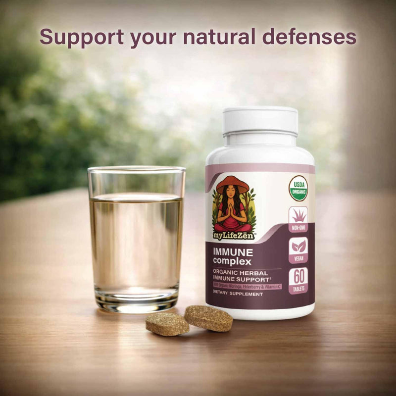 Organic Immune Complex, Elderberry, Astragalus, 60 Vegan Tablets | Certified organic moringa, ginger & oregano with elderberry, astragalus and acerola vitamin C for daily immune support
