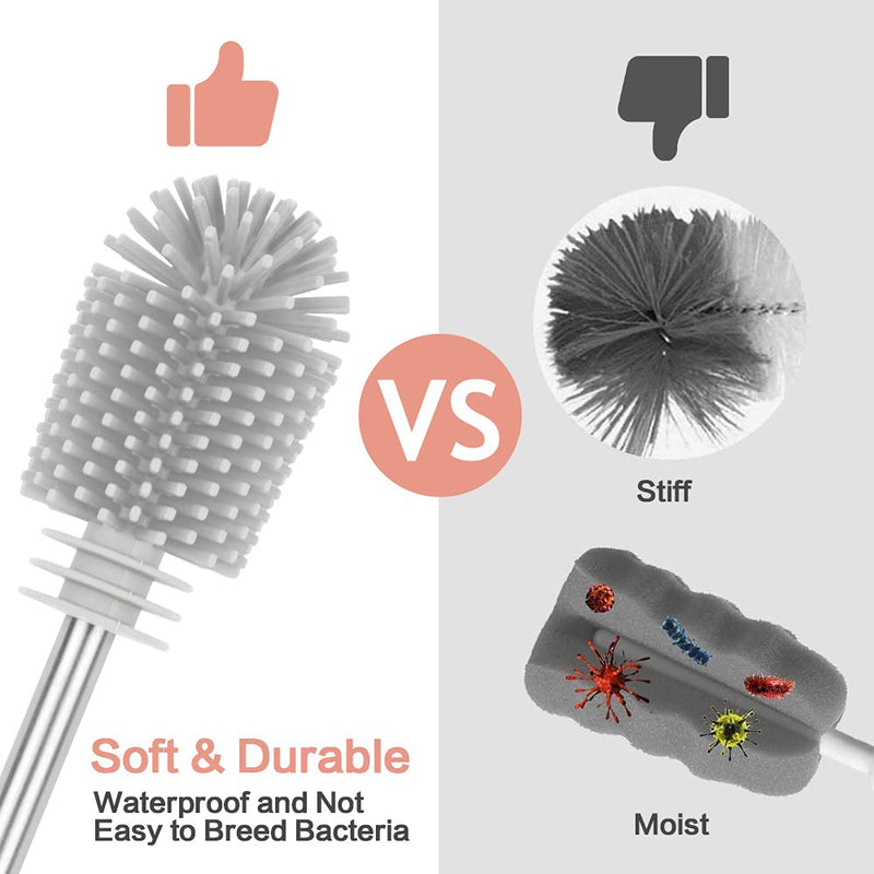 haakaa Silicone Cleaning Brush Kit - SUVA Grey - Bottle Brush for Breast Pumps, Breast Milk Collector, Baby Bottles, Nipples, Breastmilk Storage Bags - BeesActive Australia