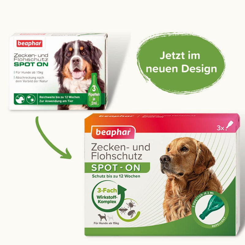 beaphar - Tick and flea protection Spot-ON for dogs over 15kg - Repellent against fleas, ticks and mosquitoes - Immediate effect - Protects up to 12 weeks - 3 pipettes 2ml each over 15 kg - BeesActive Australia