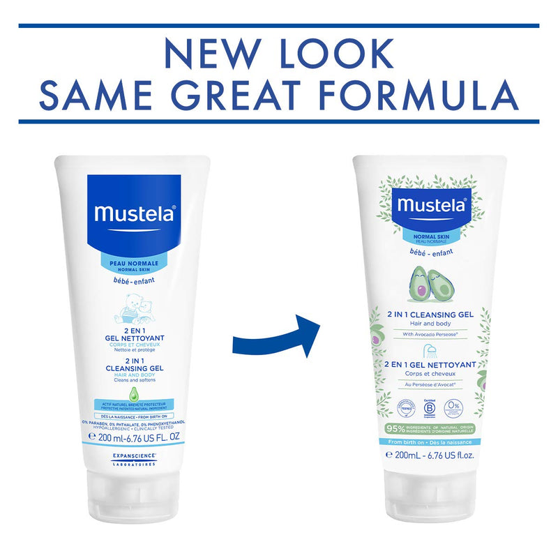 Mustela Baby 2-in-1 Cleansing Gel - Baby Body & Hair Cleanser - with Natural Avocado - Biodegradable Formula & Tear-Free - 6.76 fl. oz. - 1 or 2-Pack New packaging 6.8 Fl Oz (Pack of 1) - BeesActive Australia