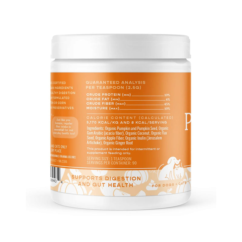 Fera Pet Organics Pumpkin Plus Fiber Supplement for Pets - Vet Created - Dog & Cat Regularity & Gut Function - Organic Pumpkin Seeds, Flax Seeds - 90 Scoops - BeesActive Australia
