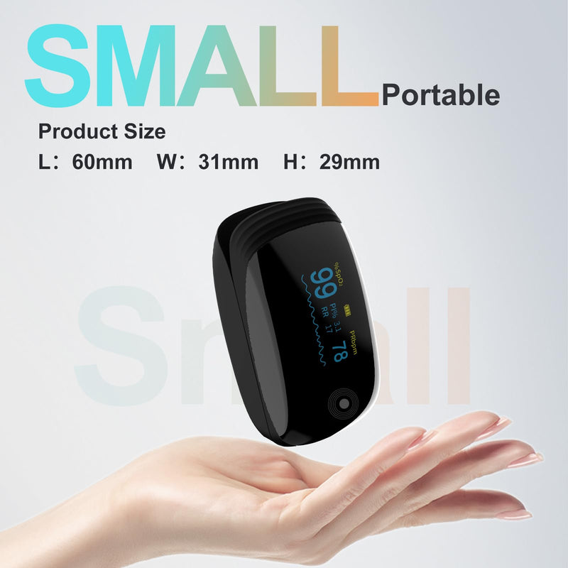 Fingertip Pulse Oximeter with Respiration Rate & Respiratory Monitoring SpO2, Heart Rate, PI & RR Measurements, Blood oximeter Rechargeable 6 Display Modes & 4-Way Rotatable Screen for Home & Sports UseÔºàBlackÔºâ