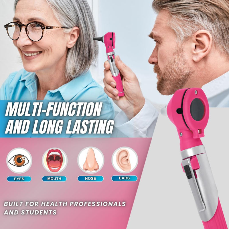 Fiber Optic Mini Otoscope - Ear Scope with Light for Infection Detection, Wax Removal, and At-Home ENT Exams (Pink Color) Reguler - BeesActive Australia