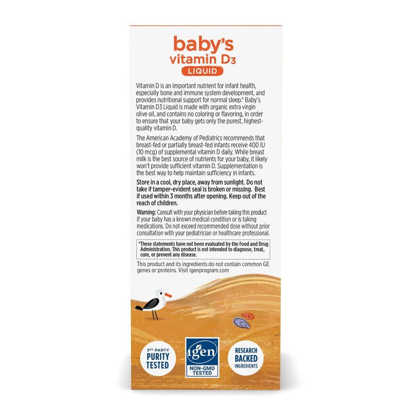 Nordic Naturals Baby Vitamin D Drops, 400 IU D3 for Infants - 0.76 oz | Supports Healthy Bone Development. Immune System Support. Sleep Rhythm Support. Unflavored. Non-GMO. Vegetarian. 90 Servings.