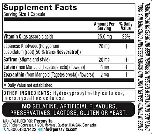 Saffron 2020-PRO Supplement with Saffron, Resveratrol, Zeaxanthin and Lutein- 90 Vegetarian Capsules