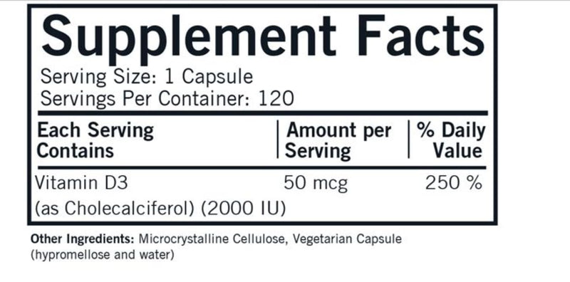 Vitamin D-3 2000 IU Capsules - Hypo - 120 ct
