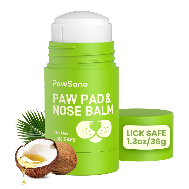 PawSono Lick-Safe Dog Paw & Nose Balm with Coconut Oil | All-Natural Moisturizer & Soother for Dry, Cracked Pads & Snout | Heat & Cold Pavement Protection Wax | Horse Hoof, Joint Care (1.3 oz 1.3 oz