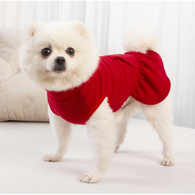 Small Dog Fleece Shirt Turtleneck Dog Sweater Vest, Dog Winter Fall Clothes Dog Sweatshirt with D Ring, Warm Dog Fleece Dresses Pet Pullover Puppy Jacket, Dog Cold Weather Coat Pet Apparel Red Large - BeesActive Australia