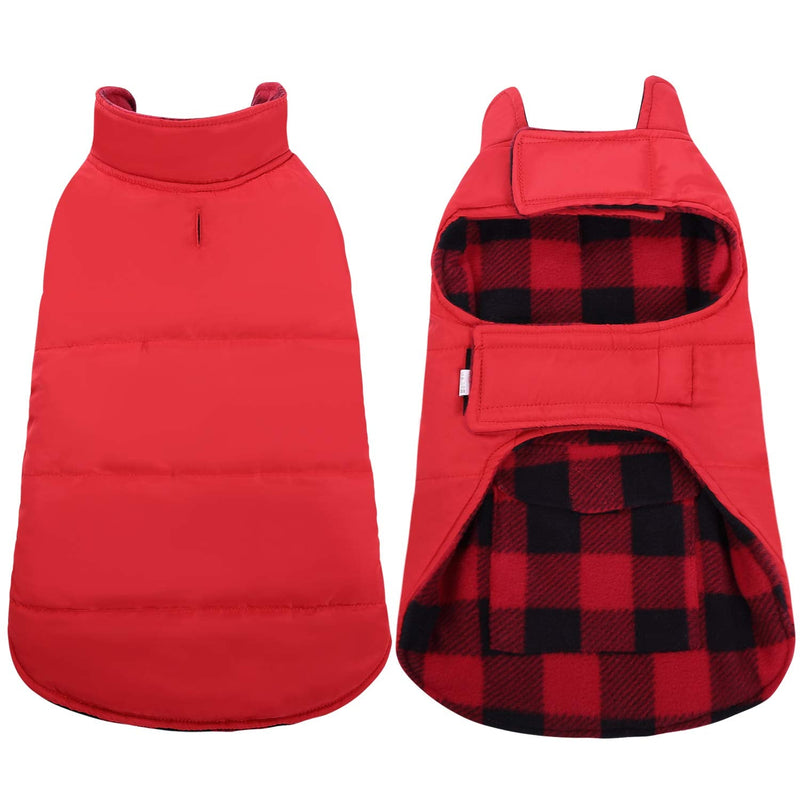 ASENKU Dog Winter Coat, Dog Fleece Jacket Plaid Reversible Dog Vest Waterproof Windproof Cold Weather Dog Clothes Pet Apparel for Small Medium Large Dogs Red XL X-Large - BeesActive Australia