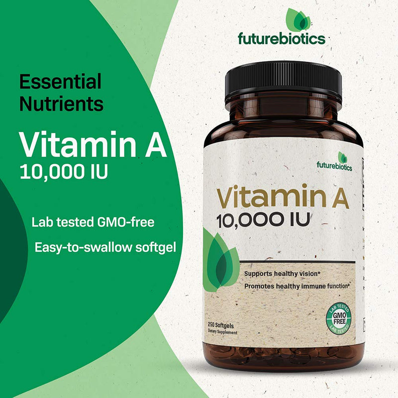 Futurebiotics Vitamin A 10,000 IU Premium Non-GMO Formula Supports Healthy Vision & Immune System and Healthy Growth & Reproduction, 250 Softgels - BeesActive Australia