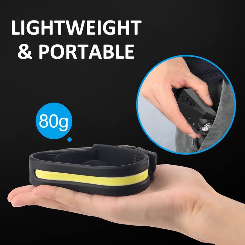 LED Headlamp Rechargeable with Motion Sensor USB Head Lamp Comfortable Headband with Wide Beam 5 Modes 350 Lumen Ultra Bright Flashlight Head light for Outdoor Camping Hiking Running Work Pack of 3 3 Pack Black
