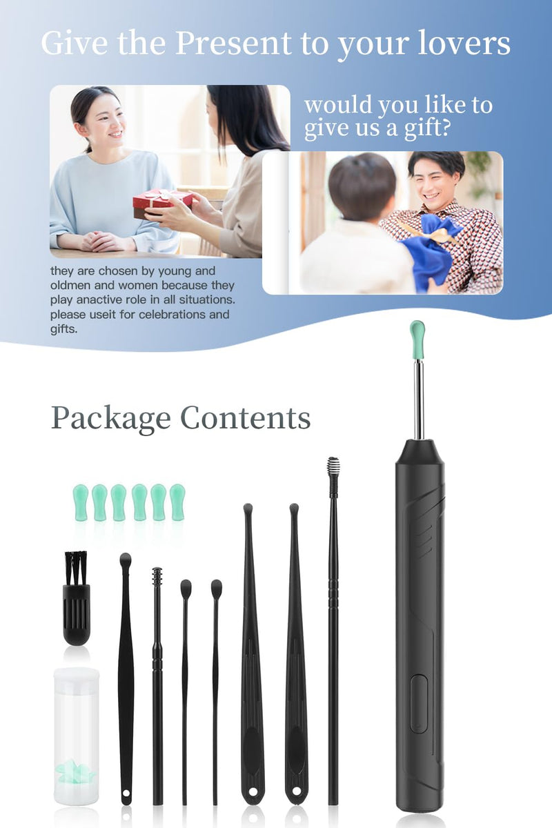 Ear Wax Removal, 1080P FHD Wireless Otoscope Earwax Removal Tool, WiFi Ear Endoscope with LED Lights, 3mm Mini Visual Ear Inspection Camera Silicone Ear Pick for Adults Kids Pets (Black) - BeesActive Australia