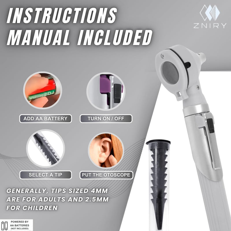 Mini Otoscope - Ear Scope with Light, Ear Infection Detector Mini Otoscope - Portable Ear Light and Exam Kit for Home Use - 3X Magnifying Fiber Optic Scope (Grey) Grey - BeesActive Australia
