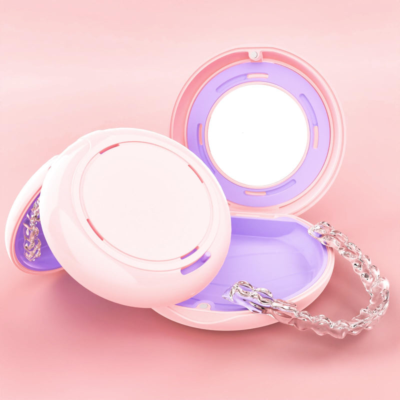 HEMILAB¬Æ Retainer Case, Slim Aligner Case with Mirror, Compatible with Invisalign, Cute Retainer Orthodontic Box with Vent Holes, Pink Round - Pink - BeesActive Australia