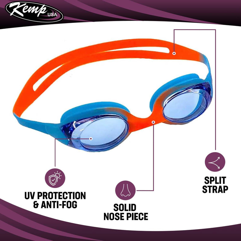 Kemp USA Learn 2 Swim Belt for Children + Kids' Blue/Orange Swimming Goggles