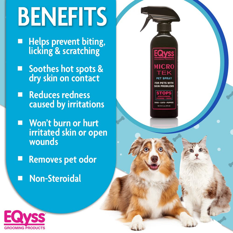EQyss Micro-Tek Pet Itch Relief Spray - Soothes Dry Irritated Skin, Stops Itching, Scratching, Biting, Licking Hot Spots - for all Cats & Dogs (16 oz) 16-Ounce - BeesActive Australia