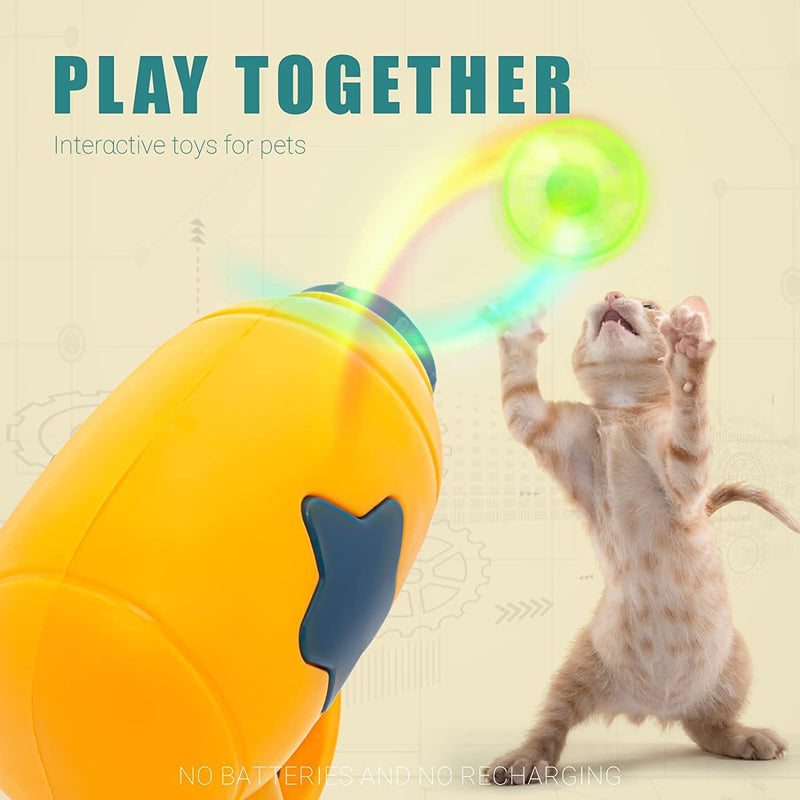 Cat Fetch Toy, Interactive Cat Flying Disc Toy with 1 Light Up Spinning Tops, 1 LED Flying Propellers and 4 Flying Propellers, Cat Track Toy for Cat Training Hunting Chasing (Yellow-2) Yellow-2 - BeesActive Australia
