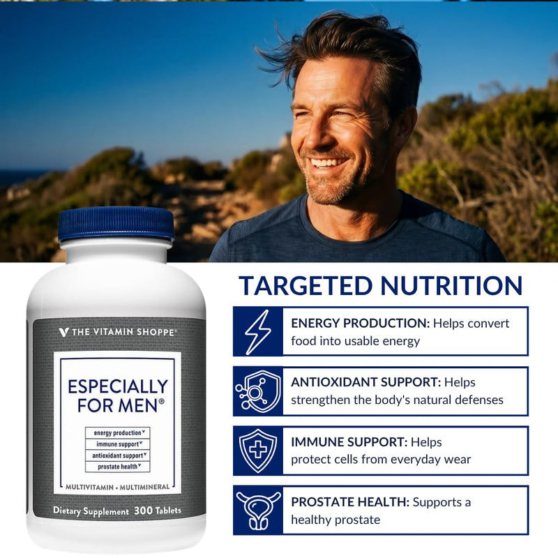 The Vitamin Shoppe Brand Men's Multivitamin, Energy Support, 300 Tablets | Complete Daily Multi With Essential Vitamins & Minerals for Men’s Health, Energy Production & Wellness Support, Gluten Free 300 Count (Pack of 1)