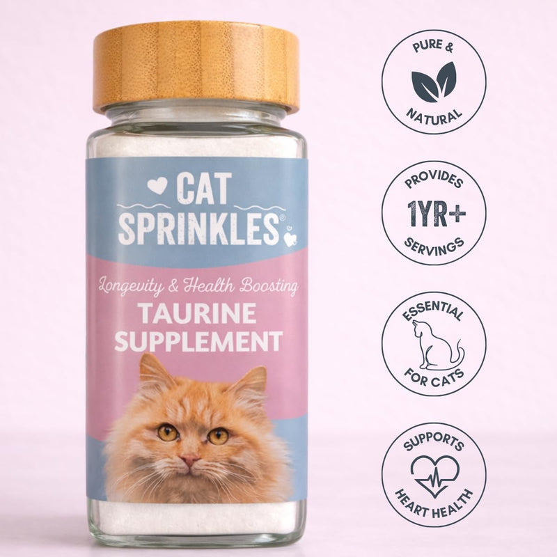 Pure Taurine for Cats 100g Powder – 1 Year+ Supply | Natural Amino Acid for Heart & Eye Health, Kidney & Gut Support and Longevity | Includes Spoon for Precision Dosing | 100% Purity