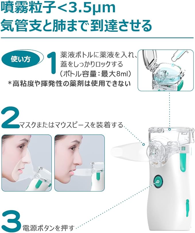 Nebulizer Nebulizer Ultrasonic mesh type Inhaler For inhalation liquid Can be used even when tilted Quiet Lightweight and compact Convenient to carry Easy to wash Home use MY-130 - BeesActive Australia