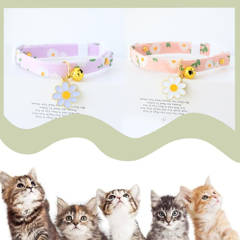 XIXKOLYU® 2 Pack Tear-Away Cotton Cat Collar with Bell, Pink and Purple Flower Pendant, Cute Cat Collar, Kitten Collar, Ideal for Cats Pink+Purple - BeesActive Australia
