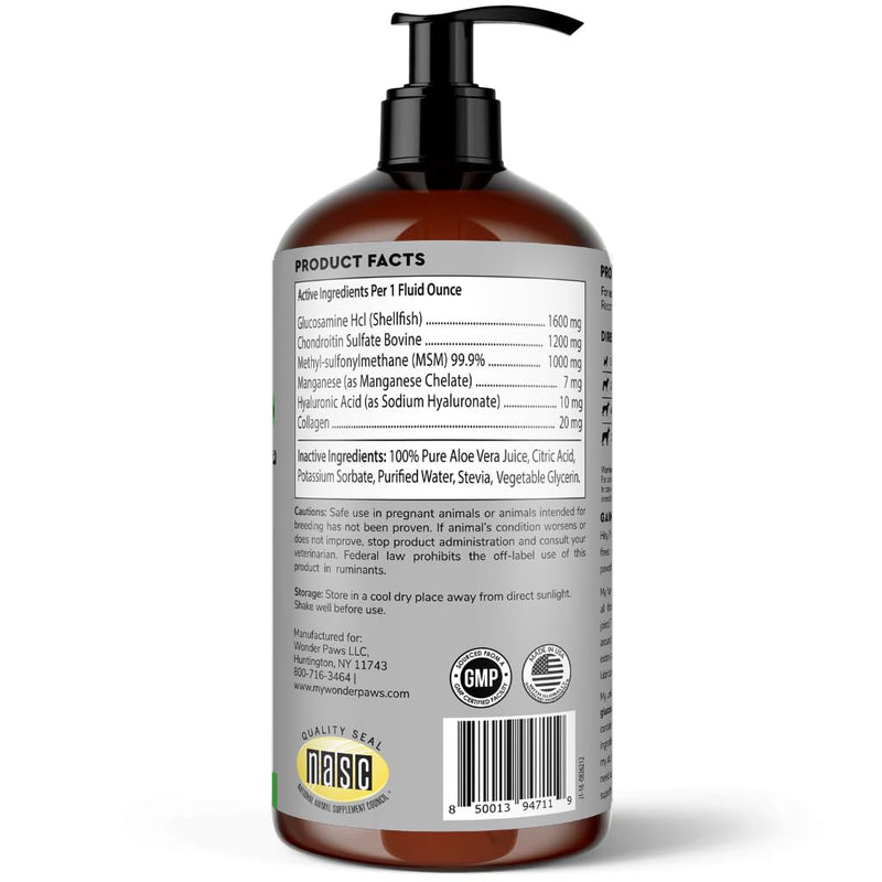Premium Liquid Glucosamine for Dogs Strength Joint Support, Flexibility, Cartilage & Mobility - Hip and Joint Supplement with Chondroitin, MSM, Collagen & Hyaluronic Acid (16 Oz) 16 Oz - PawsPlanet Australia