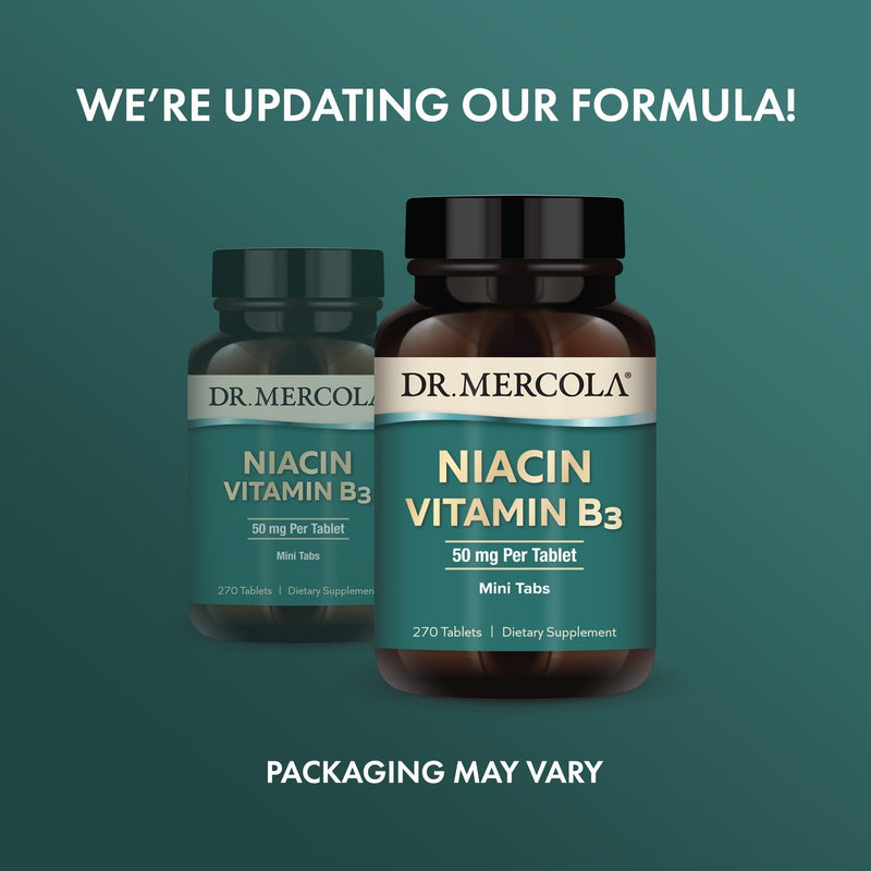 Dr. Mercola Niacin Vitamin B3, 50 mg, 270 Tablets (90 Servings) | Mini Tabs, Essential B Vitamin, Non-GMO, Supports Mood, Cognition, Heart, and Cell Health and Energy Production