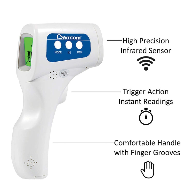Berrcom No-Contact Infrared Forehead Thermometer Baby Fever Check Thermometer 4 in 1 Multi Fever Alarm Memory Recall for Kids Infant Adult (3 Pack)
