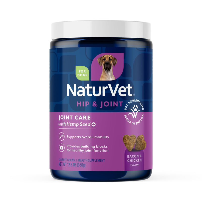 Healthy Joint Health Supplement for Dogs, Hemp Seed Oil, Hemp Seed Powder, Glucosamine, Msm and Chondroitin for a Powerful Joint Health Solution for your Dog, Made by NaturVet, 120 Count Hemp Plus Hemp Seed 120 Soft Chews