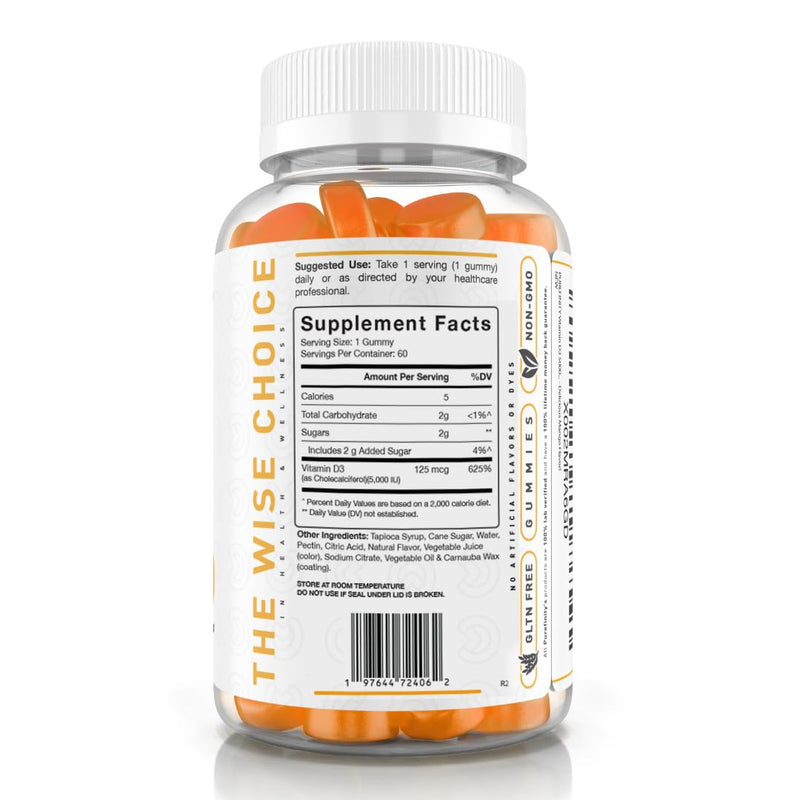 PUREFINITY Vitamin D3 5000 iu Gummies – Your Daily Vitamin D Supplement for Bone Health, Immune Health, and Joint Muscle Support for Adults & Kids – Gluten Free, Non-GMO – 60 Veggie Gummies