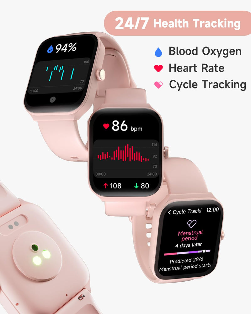 TOOBUR Smart Watch for Women Alexa Built-in, 1.95" Fitness Tracker with Answer/Make Calls, IP68 Waterproof/Heart Rate/Sleep Tracker/100 Sport Modes, Fitness Watch Compatible Android iOS fits 145mm-190mm wrists Pink - BeesActive Australia